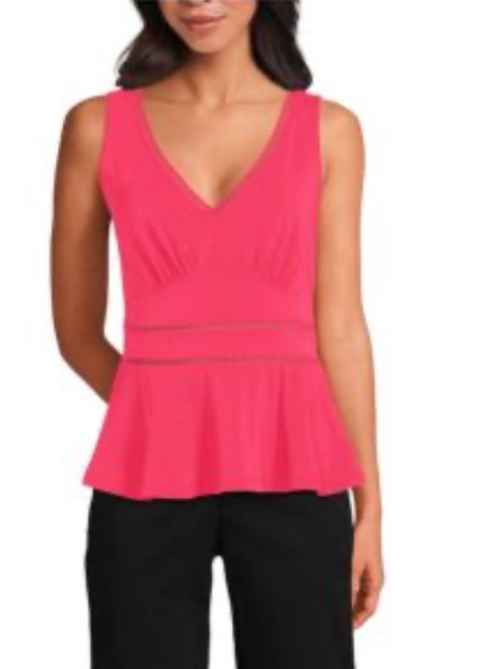 Lands' End Coral Red V-Neck Peplum Tank